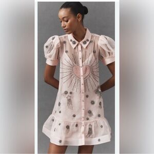 Maeve Short-Sleeve Sheer Embellished Mini Dress